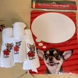Chihuahua Dogs Wash Cloth Set of 3 & a Dry Erase Magnet  Bundle NEW